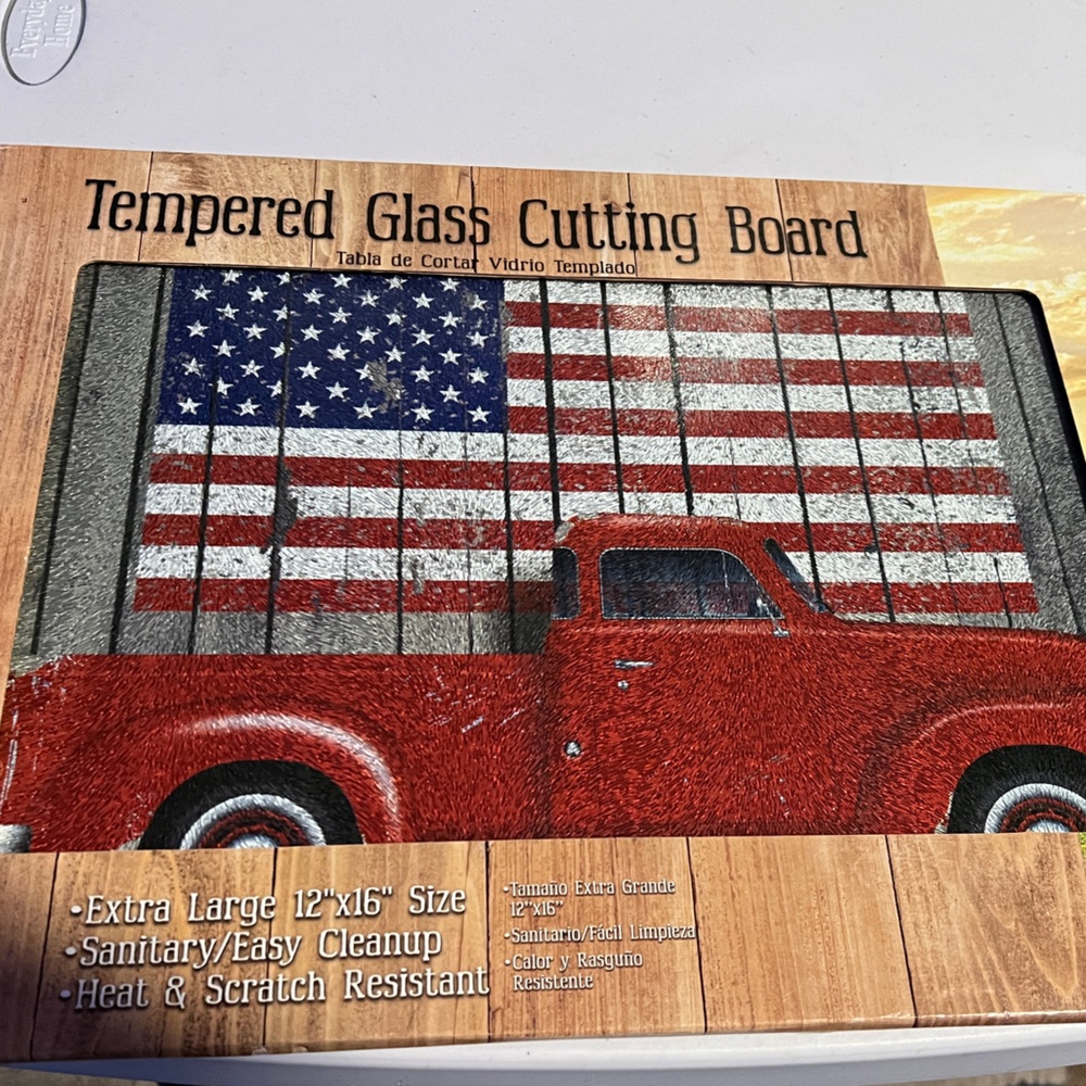 Country side products glass cutting board 12” x 16” American flag red truck
